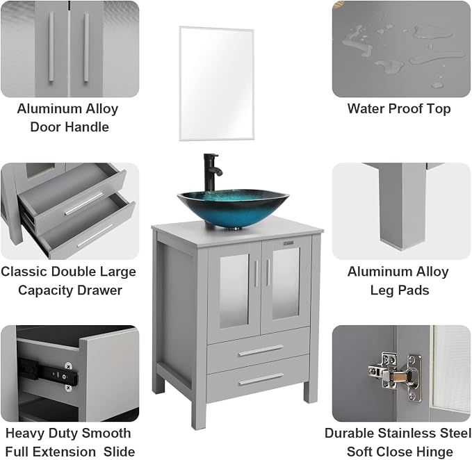 eclife 24" Modern Bathroom Vanity Sink Combo Freestanding Cabinet - Image 4