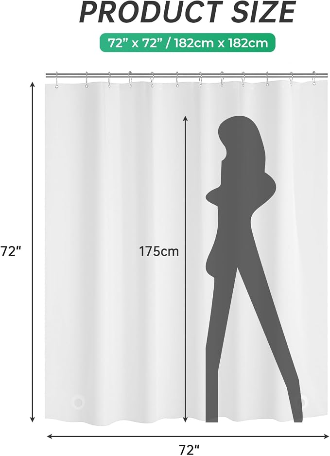 AmazerBath Frosted Shower Curtain Plastic 72x72 Inches, Heavy Duty Shower - Image 7