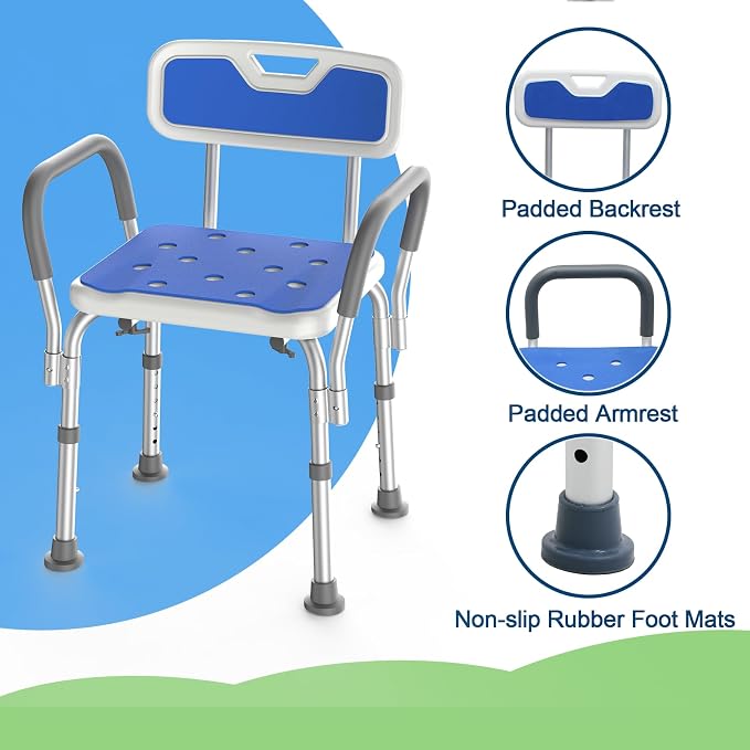 Shower Chair with Arms for Tub, Sturdy Aluminum Alloy Bath Chair, Slip - Image 2
