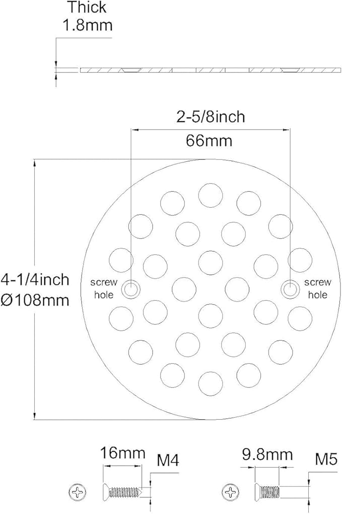 Round 4.25 Inch Screw-in Shower Drainer Cover Replacement 304 Stainless Steel - Image 2
