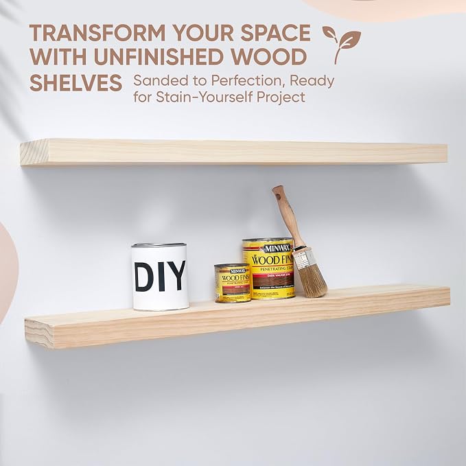 Homeforia 60 inch Wood Floating Shelf, High End Solid Natural Long Wood Shelf - Image 3
