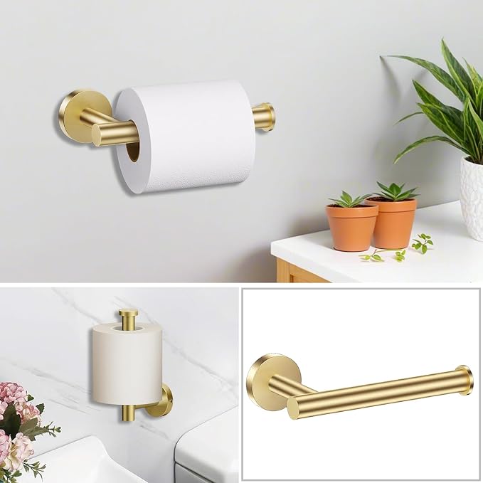 Brushed Gold Bathroom Accessories Set, 7 Pieces Gold Towel Bar Bathroom - Image 3
