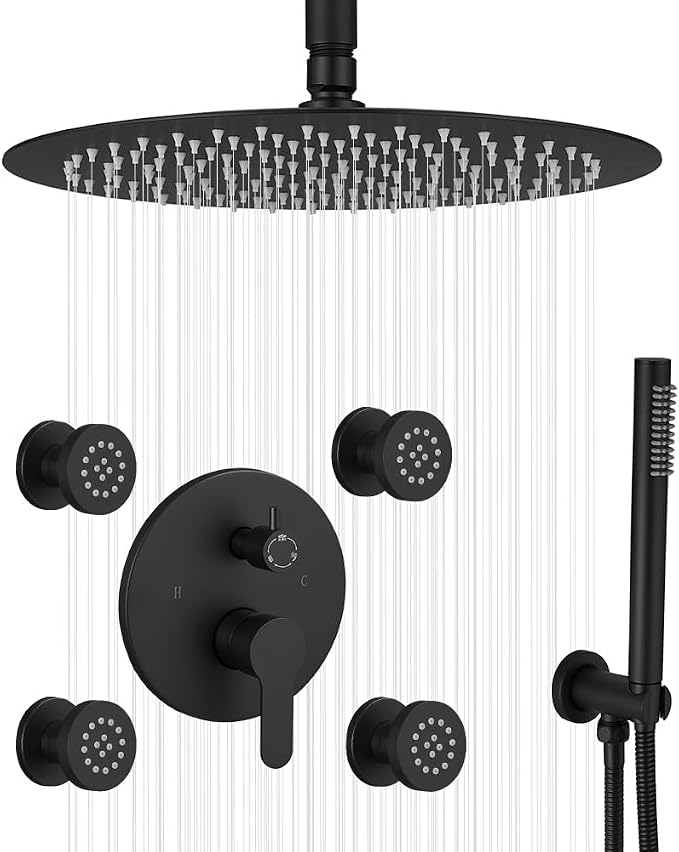 Matte Black Round Shower Faucet Set by Unknown