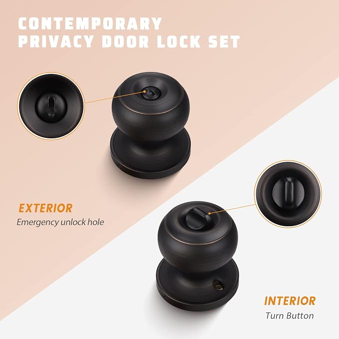 KNOBWELL 6 Pack Oil Rubbed Bronze Door Knobs - Image 2
