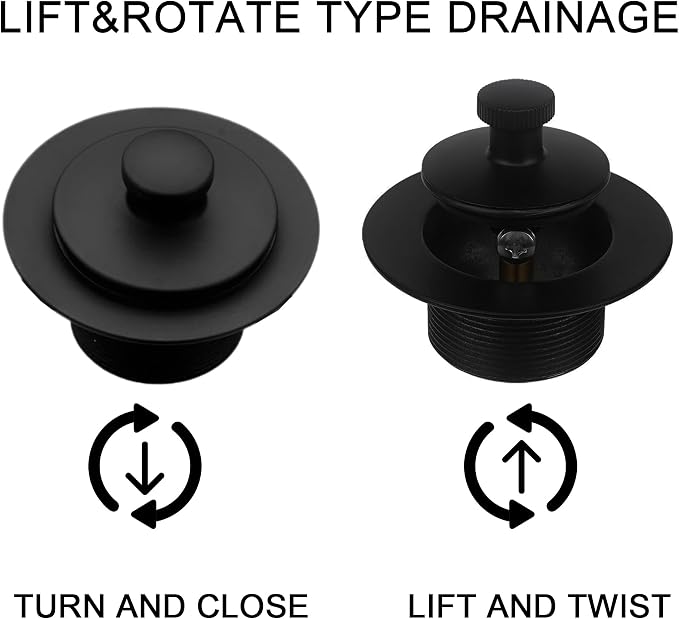 Matte Black Bathtub Drain, Lift and Turn Twist Tub Drain Trim Kit - Image 3