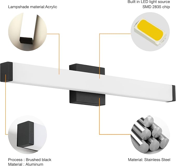 Bathroom Vanity Light Brushed Nickel Square LED 24 inch 14W 4000K Natural White - Image 4