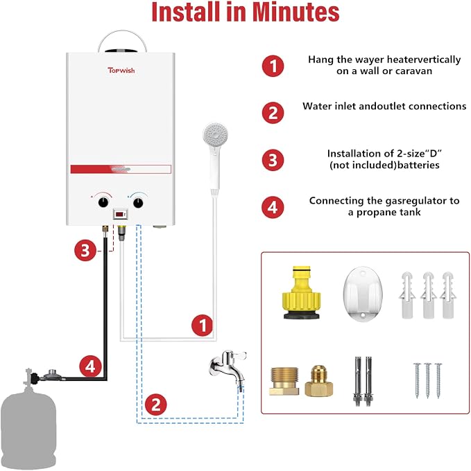 Tankless Water Heater 8L, 2.11GPM Portable Propane Camping Water Heater - Image 6