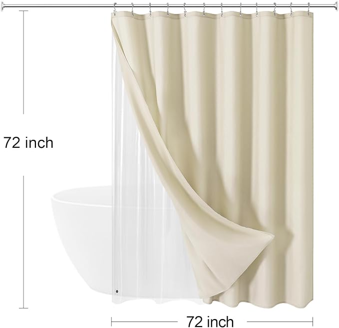 MitoVilla 3 in 1 Shower Curtain Set, Neutral Boho Farmhouse Linen Textured Bath - Image 7