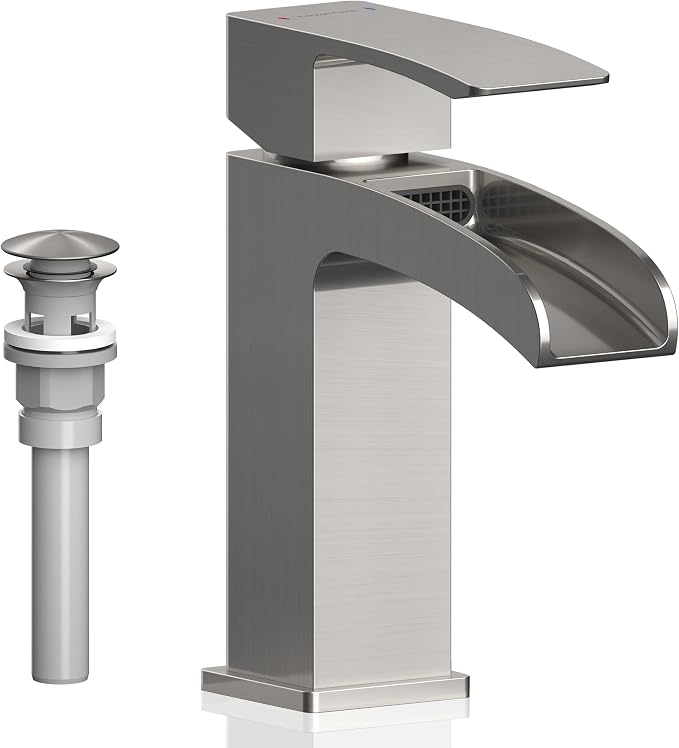 Brushed Nickel Bathroom Faucet Waterfall, Vanity Faucet Brass by LAVATRUM