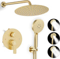 Shower Faucet Set Brass 10IN Rough-In Valve Body Trim Kit Rainfall Included by JQBQS