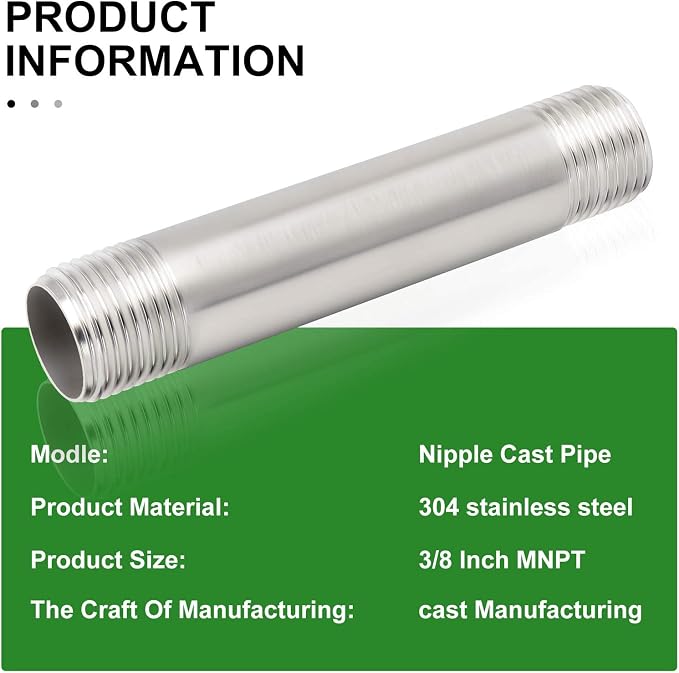 TAISHER 2PCS Stainless Steel Pipe Fittings, 3/8" NPT x 3/8" NPT Male Threaded - Image 5