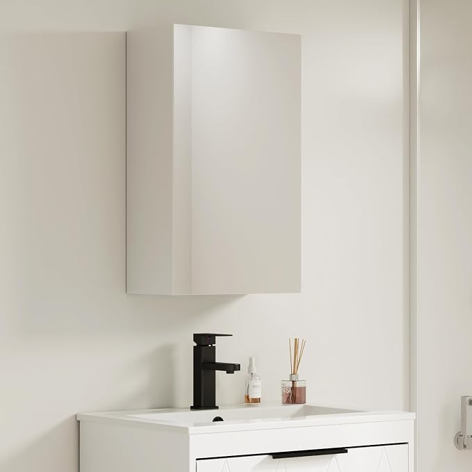 eclife 24" Bathroom Medicine Cabinet W/Mirror, Single Door Bathroom White Wall by eclife