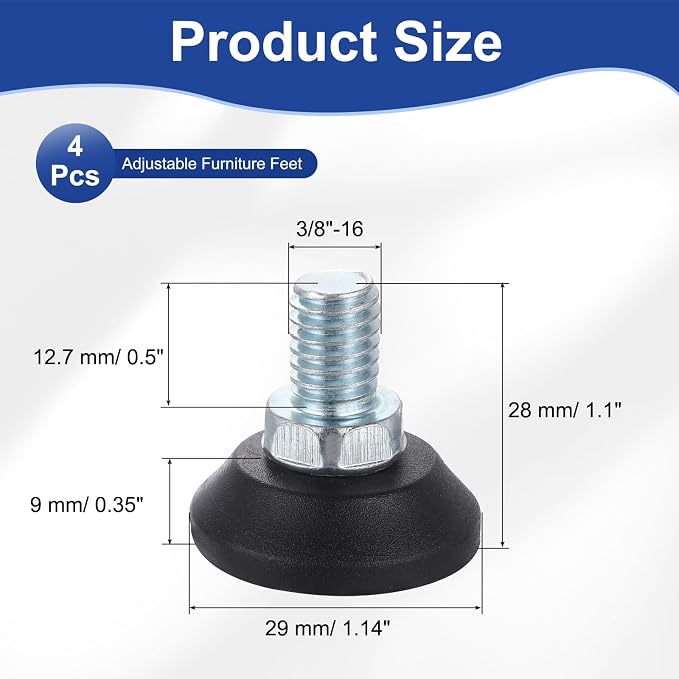 uxcell 3/8"-16 Thread Furniture Feet Levelers - Image 2