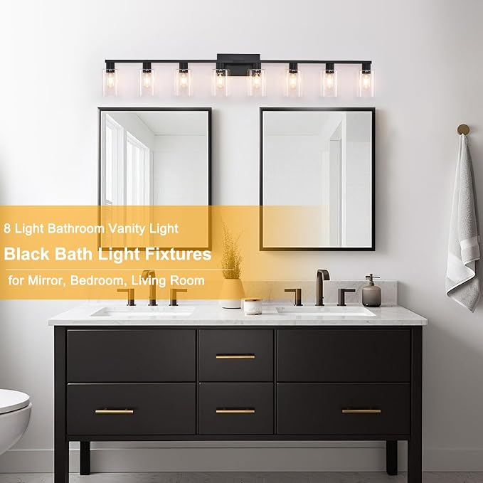 8-Light Black Vanity Light Fixtures, Vanity Lights Clear Glass ShadeRust and - Image 5