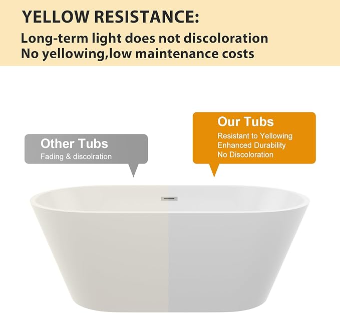 Logmey 59" Acrylic Freestanding Bathtub White Oval Shape Soaking Tub - Image 7