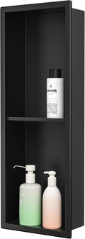 Stainless Steel Shower Niche Matte Black 8"×24" by Bernkot
