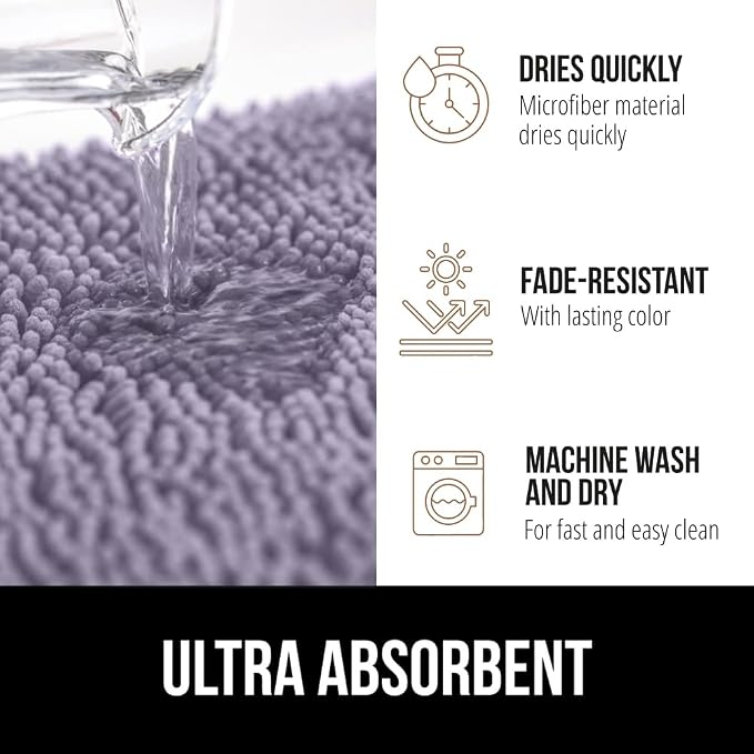 GORILLA GRIP Plush Absorbent Shaggy Chenille Bath Rug Mat - Image 5