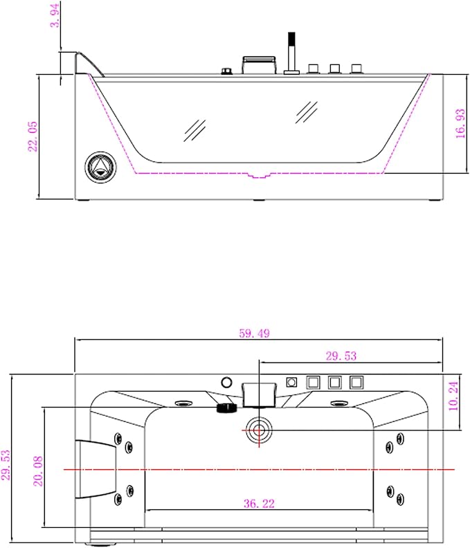 Empava 59 x 29" Whirlpool Tub, 750W Acrylic Jetted Bathtub - Image 9