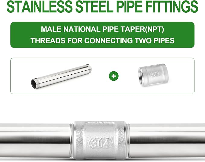 TAISHER 1PCS Stainless Steel Pipe Fittings, 1-1/2" NPT Male x 1-1/2" NPT Male - Image 7