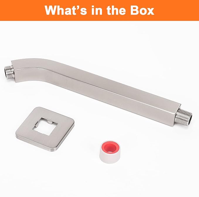 HarJue Shower Arm with Flange and Teflon Tape, Wall Mounted Square Shower Pipe - Image 7