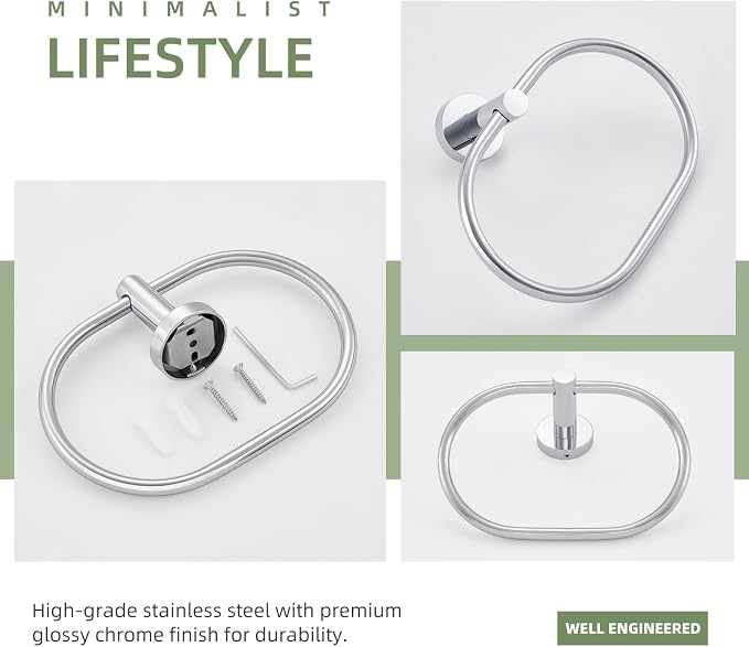 Angle Simple Towel Ring, Stainless Steel Swivel Hand Towel Holder Rack Hanger - Image 8