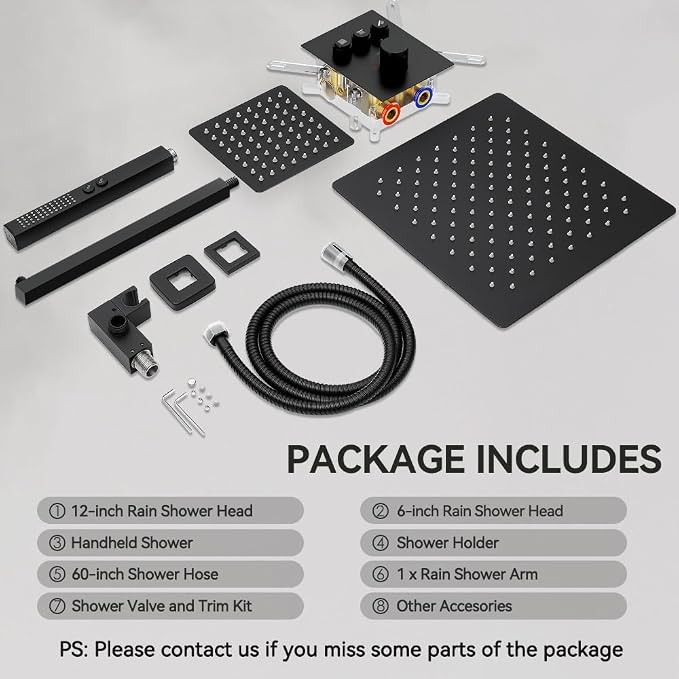 Thermostatic Shower System Matte Black, STARBATH Shower Faucets Sets 12+ 6" - Image 6