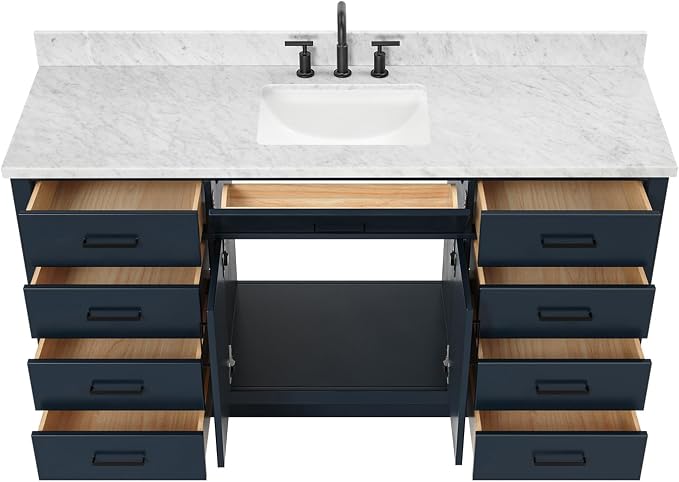ARIEL 67" Midnight Blue Single Bathroom Vanity, Italian Carrara Marble - Image 8