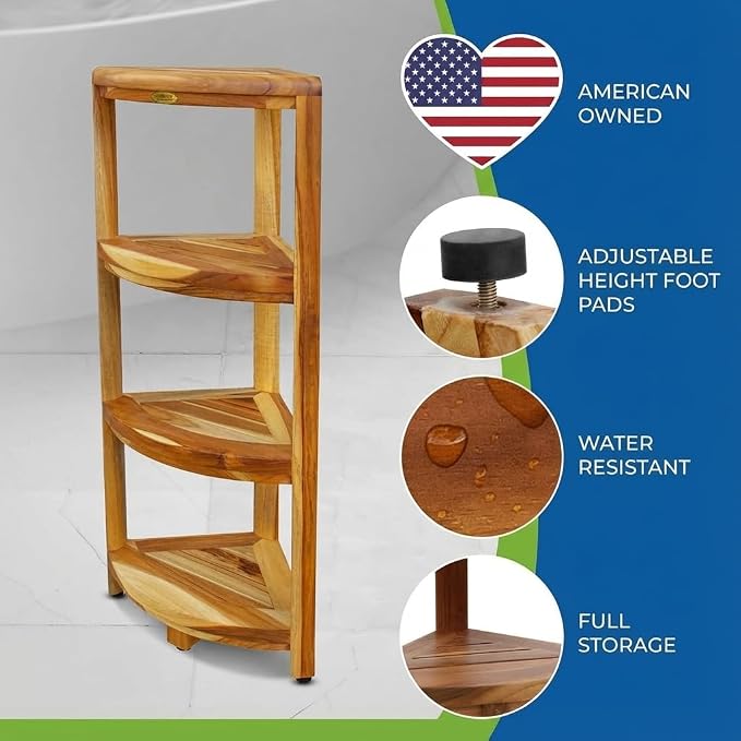EcoDecors Corner Snazzy Corner Four Tier Natural Color Shelf Waterproof Teak - Image 2