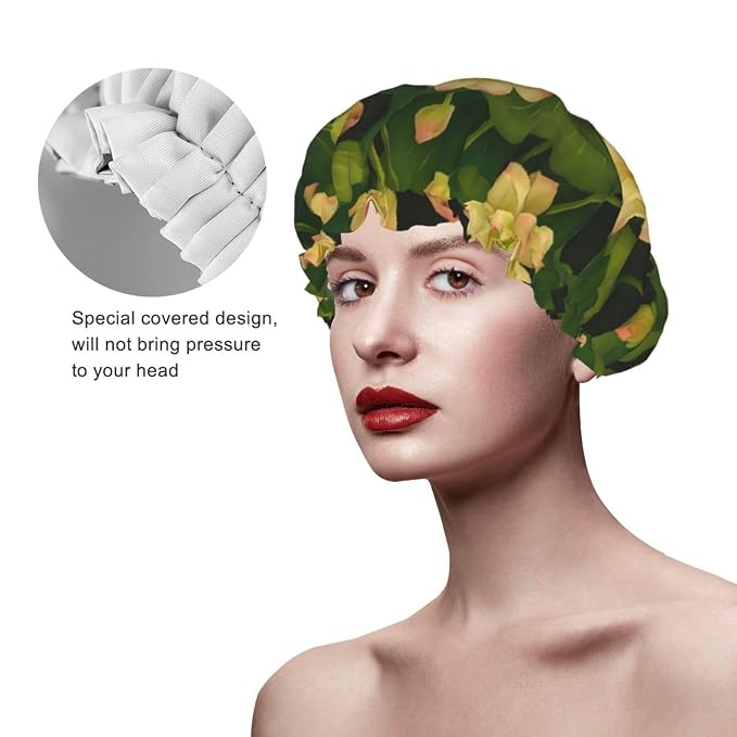 Elegant Lotus Shower Cap for Women Reusable Waterproof Stylish Bath Hat Hair - Image 4
