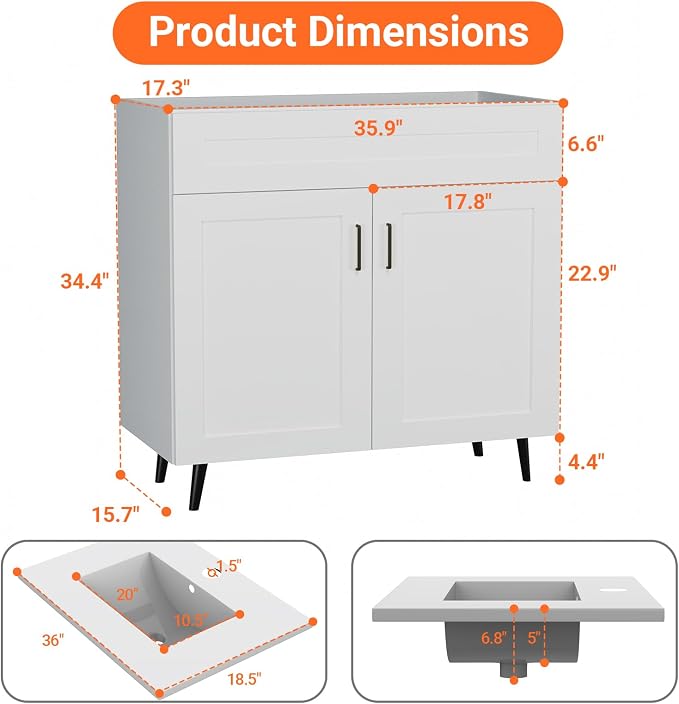 24/30/36IN Bathroom Vanities-Bathroom Sink Cabinet, Equipped Ceramic Sink - Image 2