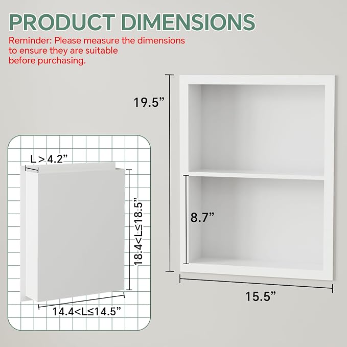 Stainless Steel Recessed Medicine Cabinet 14''*18'', Rust-Proof Metal Wall Niche - Image 2