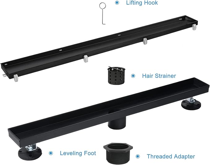 Linear Shower Drain, 36 inch Black Drain - Image 6