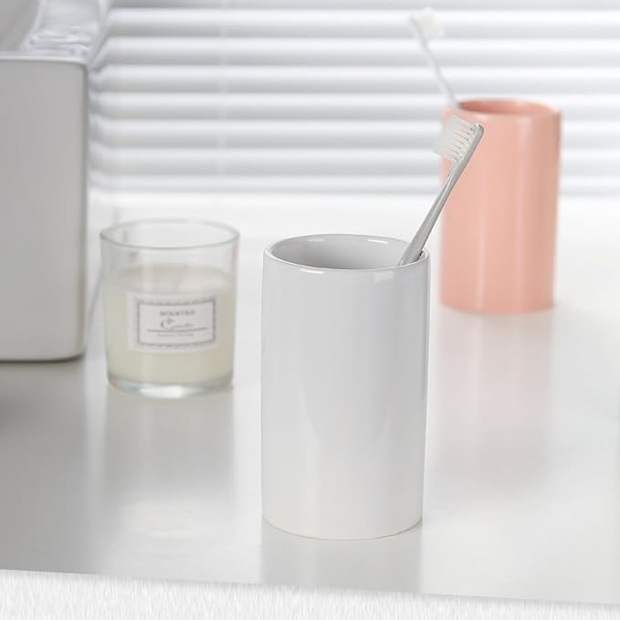 White Toothbrush Holder, Ceramic Bathroom Tumbler Cups, Toothbrush Cup - Image 4
