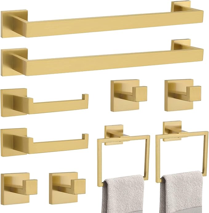 TNOMS Brushed Gold 10 Pieces Bathroom Hardware Accessories Set Towel Bar Set by TNOMS