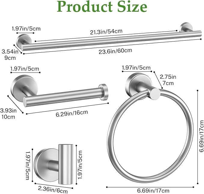 10-Piece Towel Bar Set Brushed Nickel Bathroom Hardware Accessories Set - Image 6
