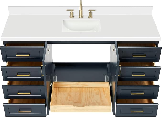 ARIEL Taylor 67" Midnight Blue Bathroom Vanity, 1.5" Edge Pure White Quartz - Image 4
