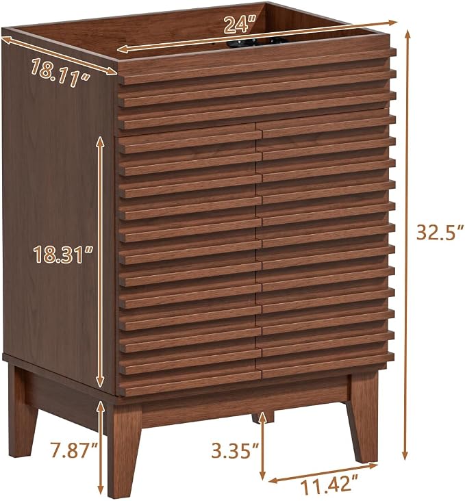 ROOMTEC 24" Bathroom Vanity, Mid-Century Freestanding Bathroom Cabinet Vanity - Image 3