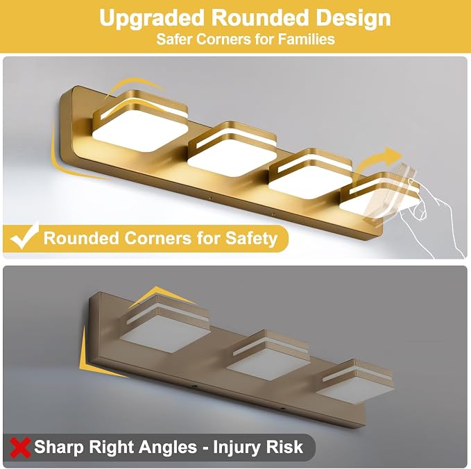 360° Rotate LED Dimmable Bathroom Vanity Light Fixtures, 1600LM Acrylic Gold - Image 6