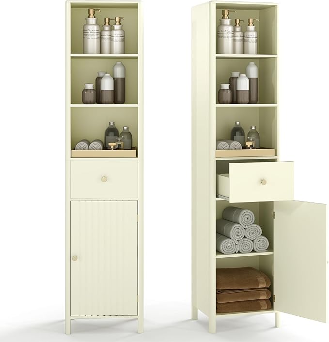 Tangkula 67" Tall Bathroom Cabinet, Narrow Floor Cabinet w/Fluted Door by TANGKULA