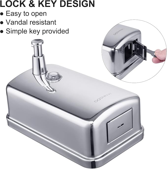 Commercial Soap Dispenser Wall Mount Stainless Steel Manual Liquid Pump - Image 5