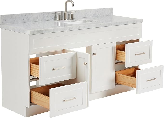 ARIEL Hamlet 67" White Bathroom Vanity, 1.5" Edge Italian Carrara Marble - Image 5