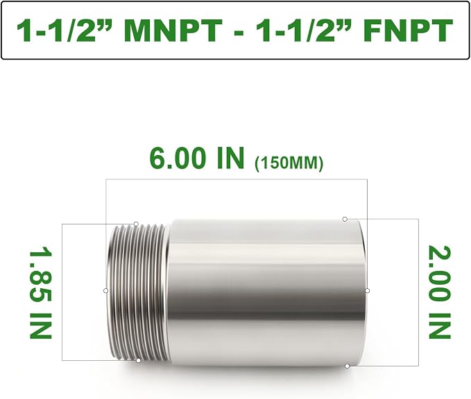 TAISHER 1PCS Stainless Steel Pipe Fittings, 1-1/2" NPT Male x 1-1/2" NPT Female - Image 2