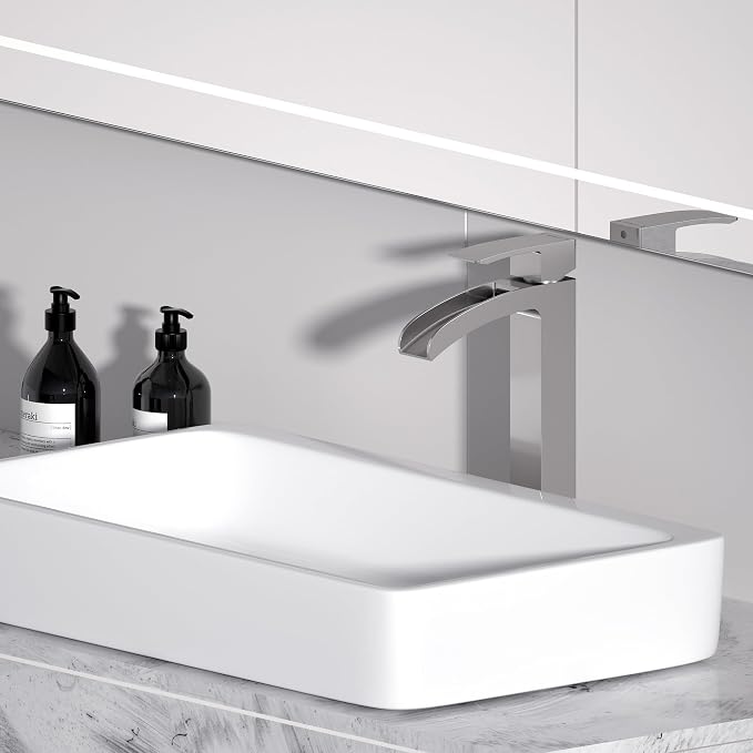 Bathroom Faucet Tall Vessel Waterfall Faucet Brushed Nickel Deck Mount Single - Image 5