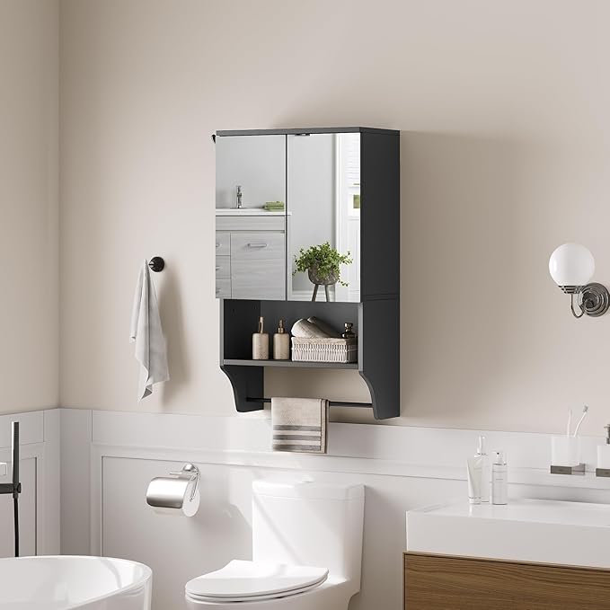 Bathroom Wall Cabinet with Mirror, Medicine Cabinet with 2 Door and Adjustable - Image 5