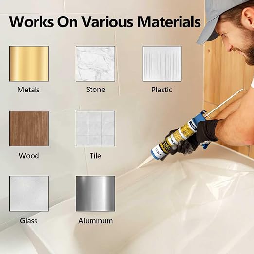 White Advanced Silicone Caulk, 100% Waterproof Silicone Sealant Indoor Outdoor - Image 6