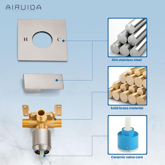 Airuida Square Single-Function Brass Faucet Shower Rough-in Valve Male Thread - Image 9