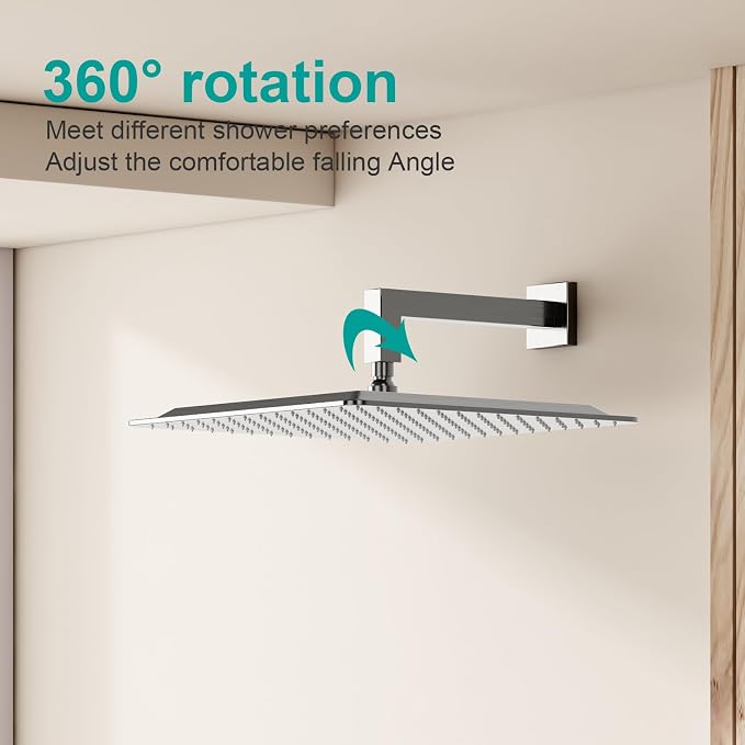 Square Rain Shower Head, High Flow Stainless Steel, Work - Image 7