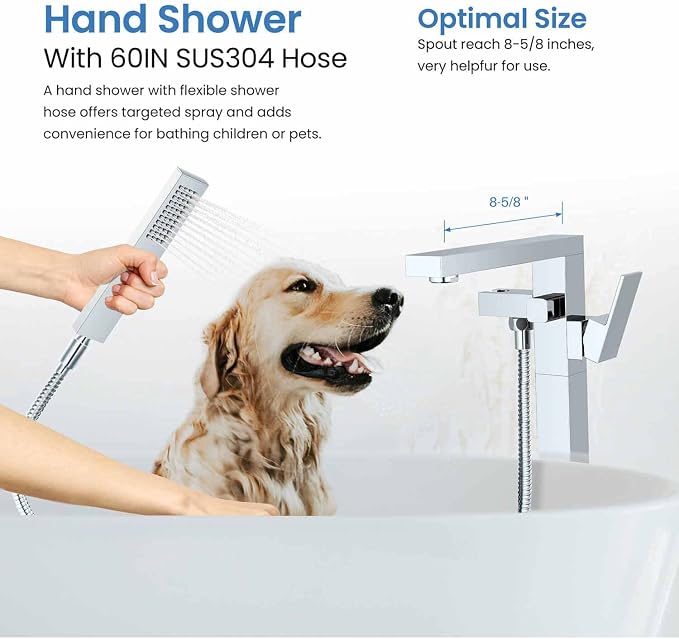 KIBI Cube Chrome Finish Freestanding Bathtub Faucet ‑ Floor‑Mounted Brass Tub - Image 7