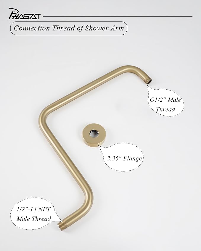 PHASAT S Shaped Shower Arm, High Rise Shower Arm - Image 4