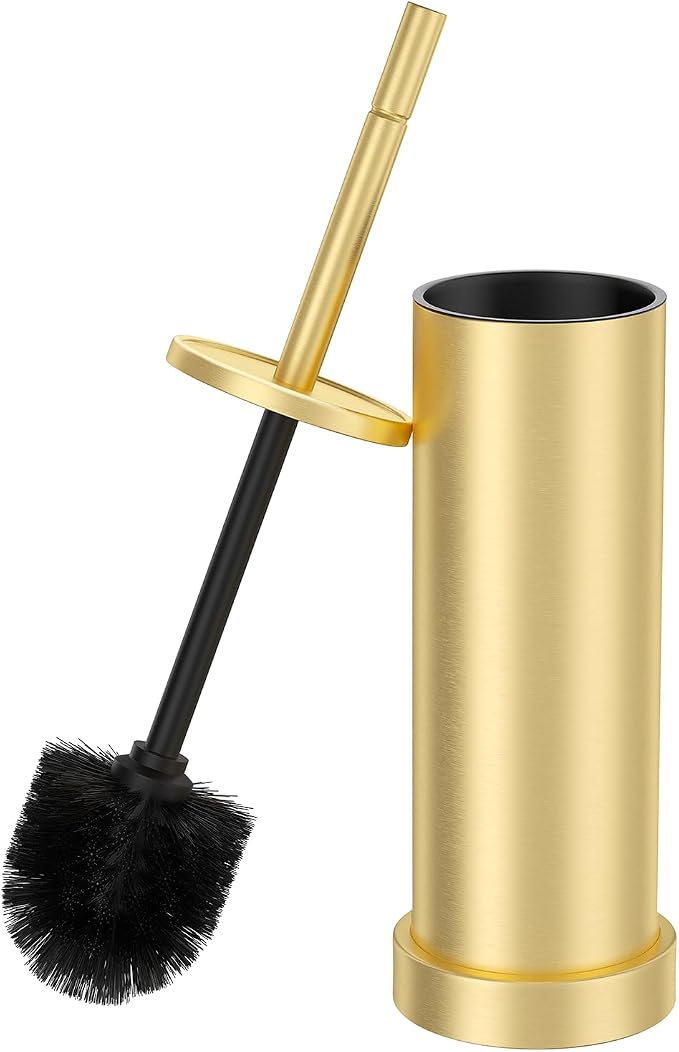 Toilet Brush and Holder Set: 304 Stainless Steel Brushed Gold Toilet Bowl Brush by Kaxnuaxu